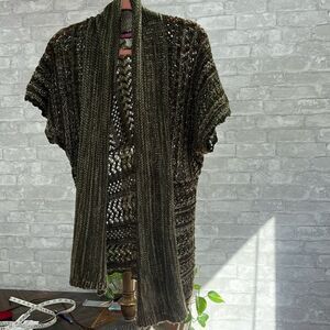 Vintage "Say What" brand open crochet knit cardigan sweater  size L w paper tag